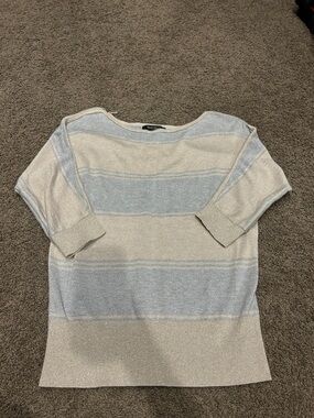 White House Black Market Shimmery Striped Knit Top in Light Blue and Cream